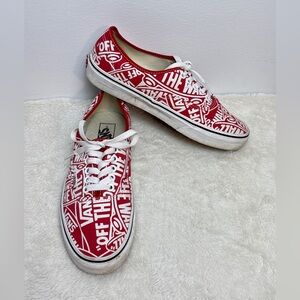 VANS - Racing Red Logo-Print Sneakers. 
Size: Women's 10 or Men's 8.5
